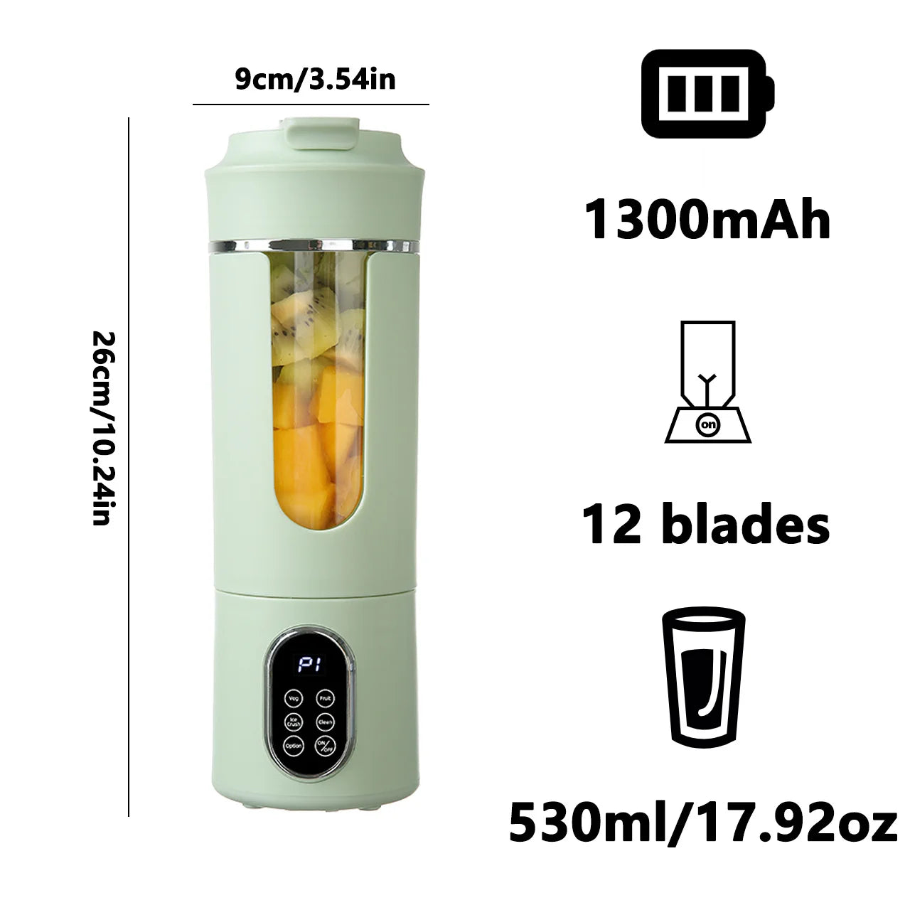 Tidesmit 530ml wireless portable blender with 12 blades and 4 gears for crushing ice and fresh fruit juice