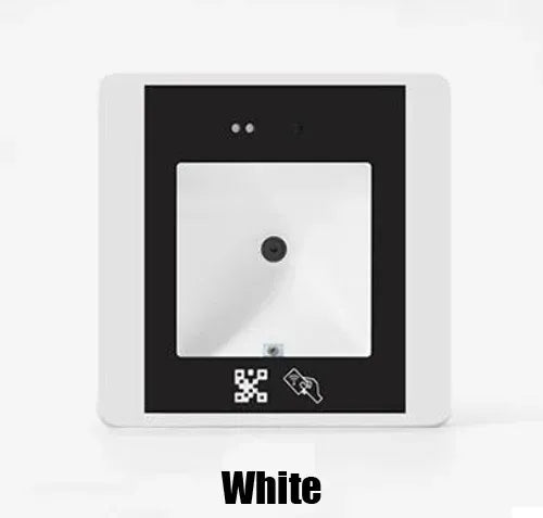 White RFID card reader with QR scan and RFID access icons