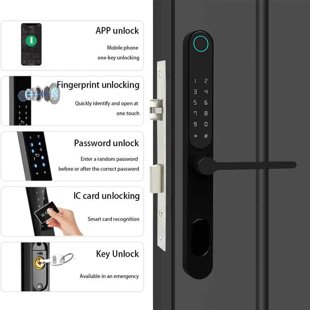 85 Lock Body Smart Lock For Aluminum Patio Glass Door Smart Life APP App Handle Fingerprint Electronic Digital Lock