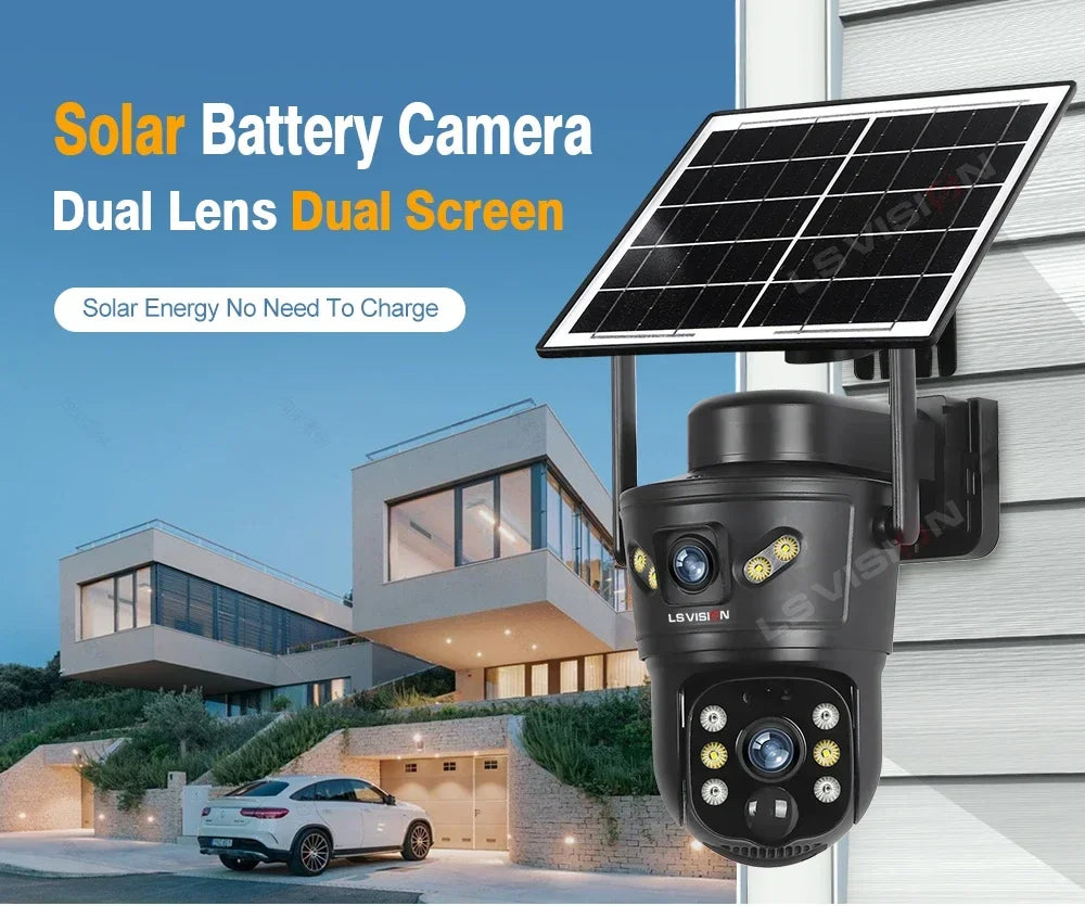 LS VISION Dual-Screen 4G/Wifi Outdoor Solar Camera Security 4K PIR Human Tracking CCTV Surveillance Camera V380 Pro Waterproof