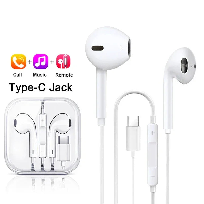 Original Headphones For Apple iPhone 16 15 14 13 11 12 Pro Max Plus In-ear Lightning 3.5MM Wired Bluetooth Earphones Accessories For Type-C Tidesmit