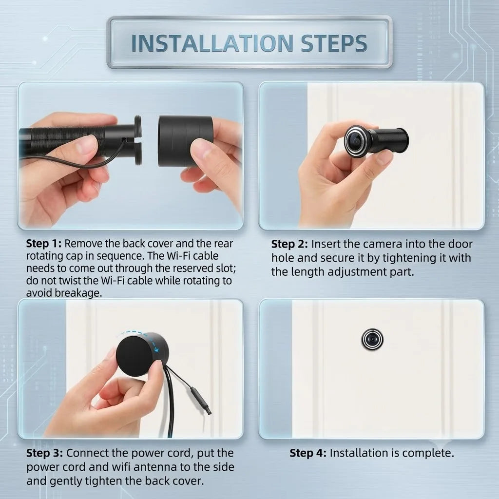IR Night Vision 3MP 2K HD 180° Video Doorbell Peephole Camera Two-Way Audio Motion Detect, Tuya App, Dual WiFi, EU/US/UK/AU Plug