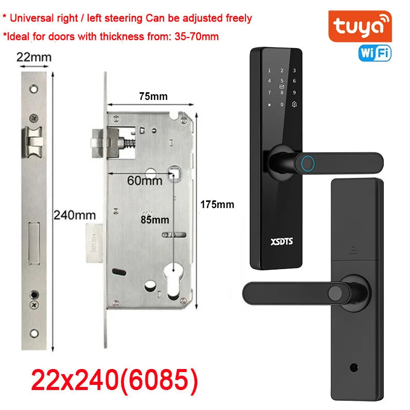 Smart Door Lock With Electronic Biometric Fingerprint Smart Card Password Key Unlock USB Tuya APP Emergency Charge lock