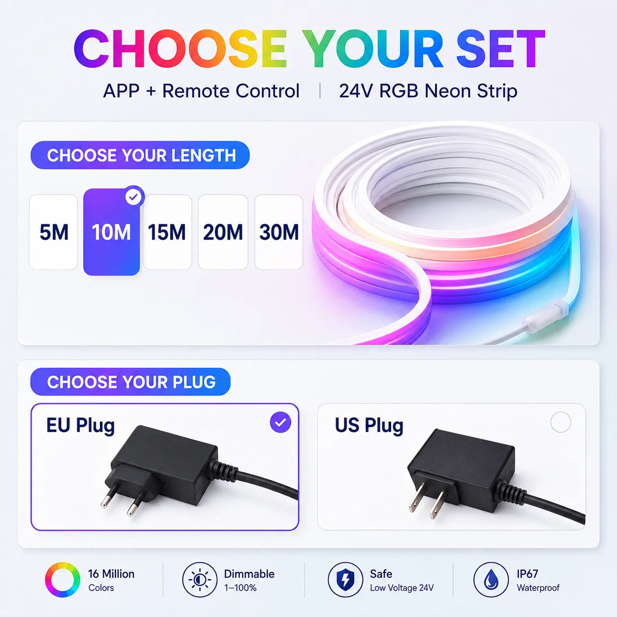 RGB Neon Light LED Rope Light Waterproof APP Remote Control Music Sync 24V Flexible DIY Silicone Strip Light for Indoor Outdoor