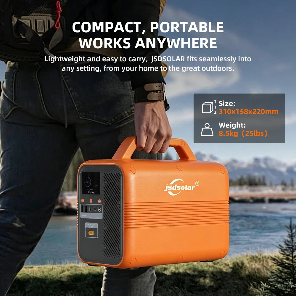 jsdsolar 500W Portable Solar Powered Charger Kit 1004.8wh Solar LifePO4 Battery Power Station Support Solar Panel Charger for Car RV Boat Motorcycle Camping Outdoor 6000+ Cycles Energy Supply Generator 20ms UPS