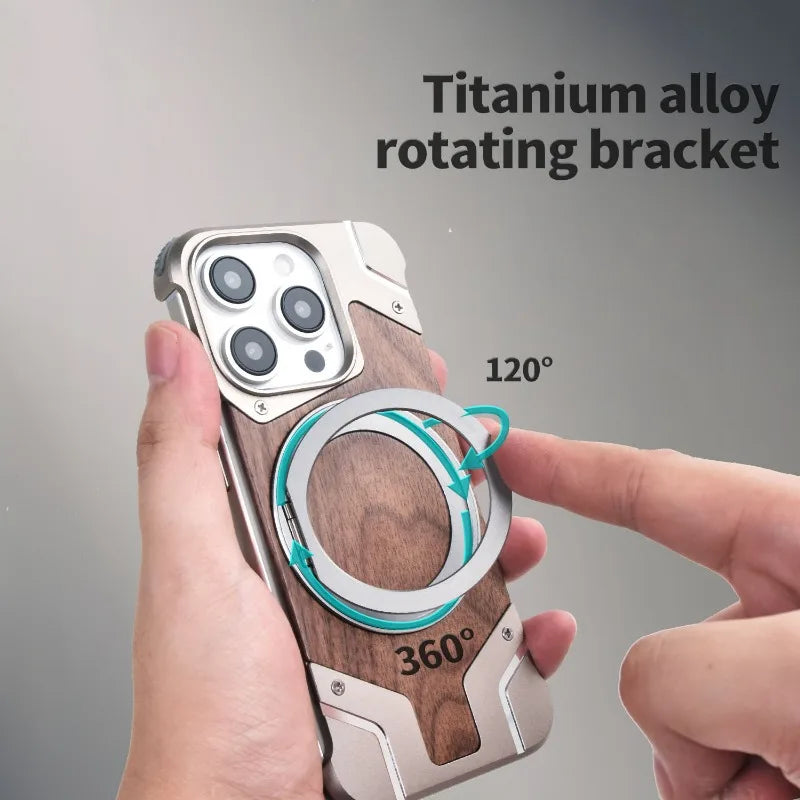 Magnetic Walnut Wood Phone Case for iPhone 16 Pro | Shock-Absorbing Cover Tidesmit