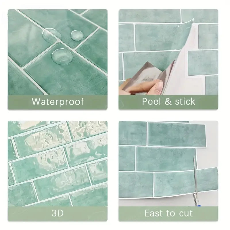 10pcsPeel and Stick Backsplash Tile for Kitchen 3D Waterproof Self Adhesive Wall Tile for Kitchen Bathroom Laundry Room