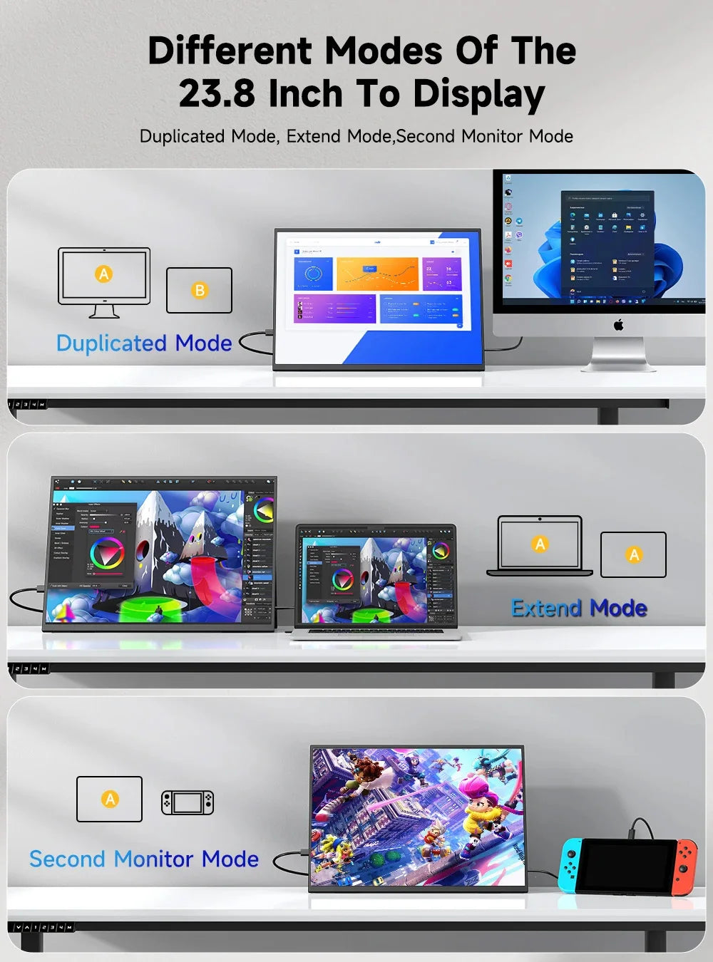 AHXJKA 23.8Inch 120Hz Portable Touch Monitor FHD 16:9 IPS Non-Touch Optional External Second Screen for Xbox PS4/5 Switch Phone