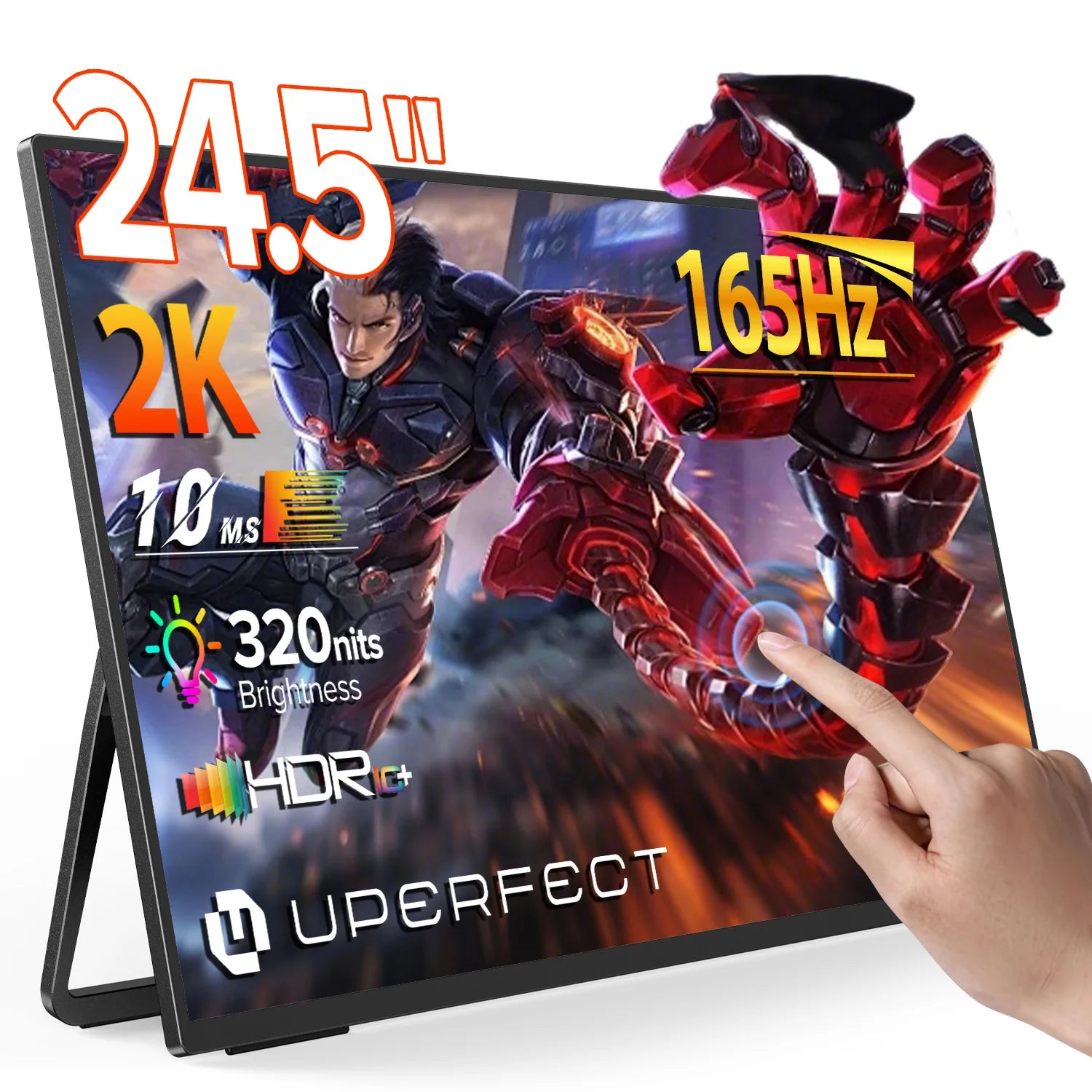 UPERFECT Touchscreen Portable Monitor 24.5” 2K 165HZ Gaming Touch Display with FreeSync HDR Type-C HDMI For Desktop Laptop Mac