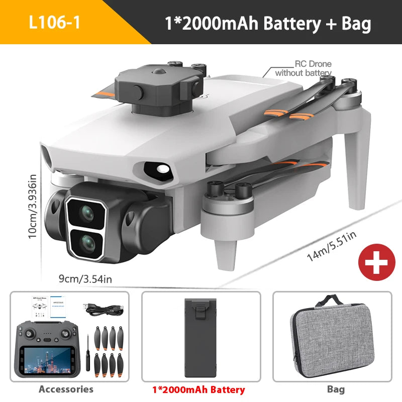 4K GPS Camera Drone with Obstacle Avoidance and EIS - L106-1 L106-1 White Bag Tidesmit