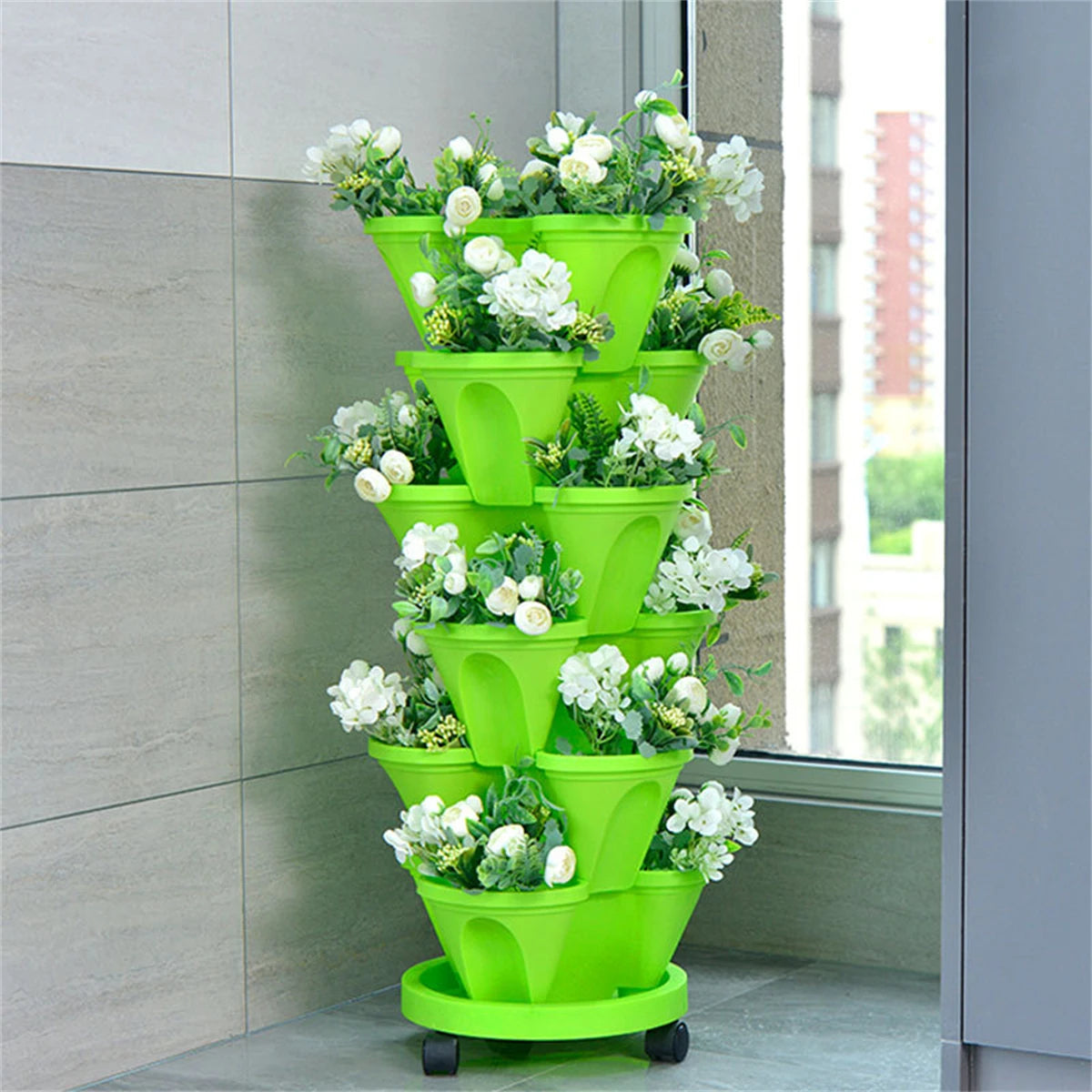 Multi-Color Stackable Flower Pot Movable 3-Petal 4-Petal Strawberry Herbs Vertical Pot Three-Dimensional Planting Container 2Pcs