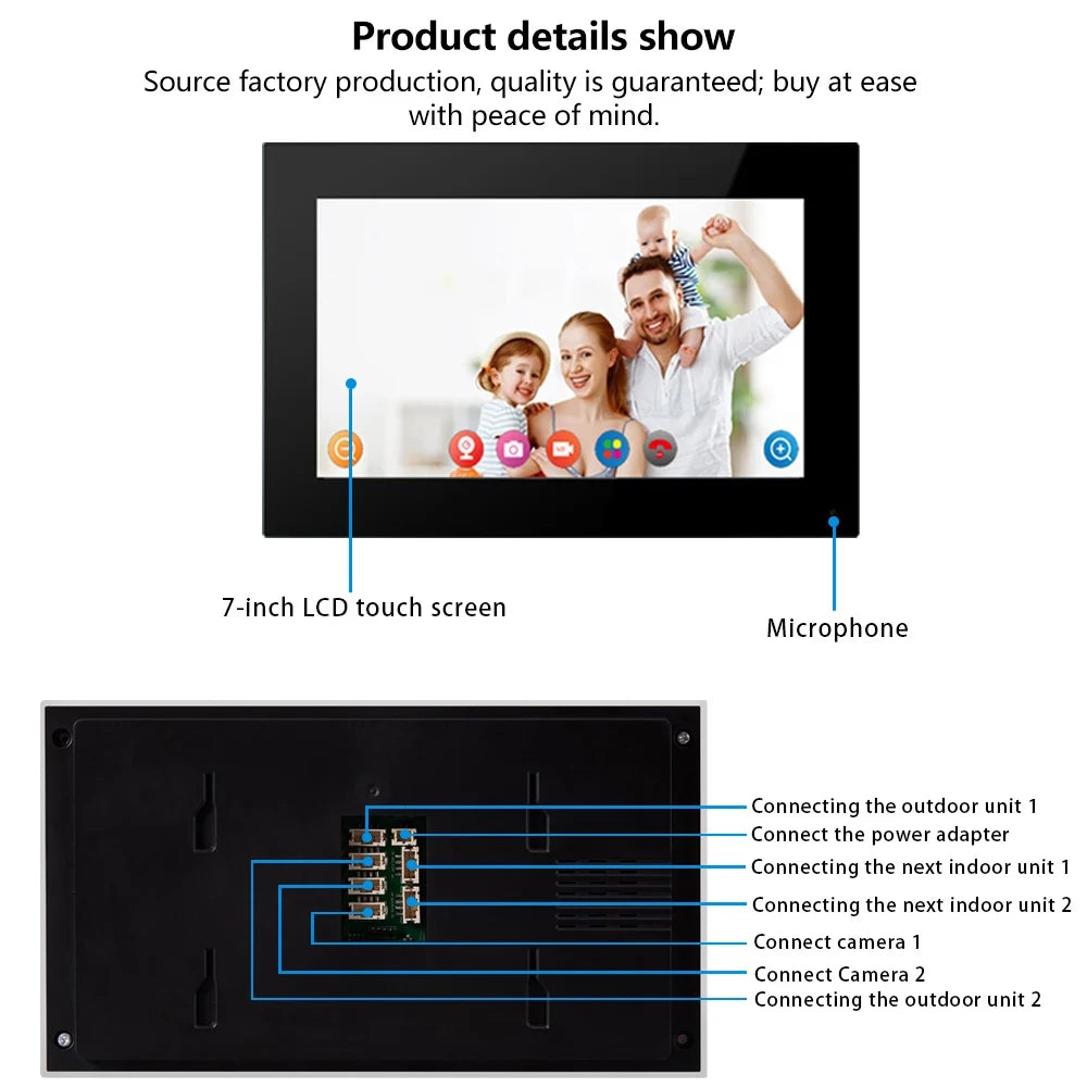 Wireless Wifi Video Doorbell System 1080P Doorphone Door Camera 7 Inch Touch Screen Video Intercom