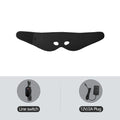 Black air layer heating half-face mask with eye cutouts, including a line switch controller and 12V/2A power plug.