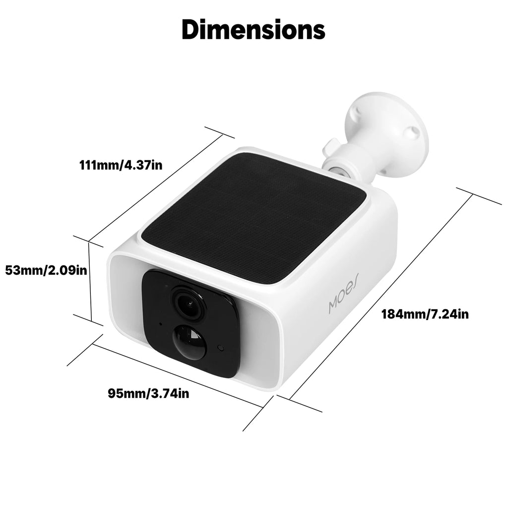 MOES Smart Solar Security Camera, WiFi 2.4/5GHz Dual Band, IP65 Waterproof, APP/Alexa/Google Home Monitoring, Tuya