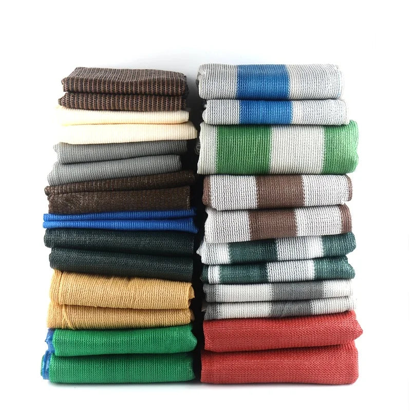 Aluminum foil sunshade net screen, folded stack in mixed colors with striped edges