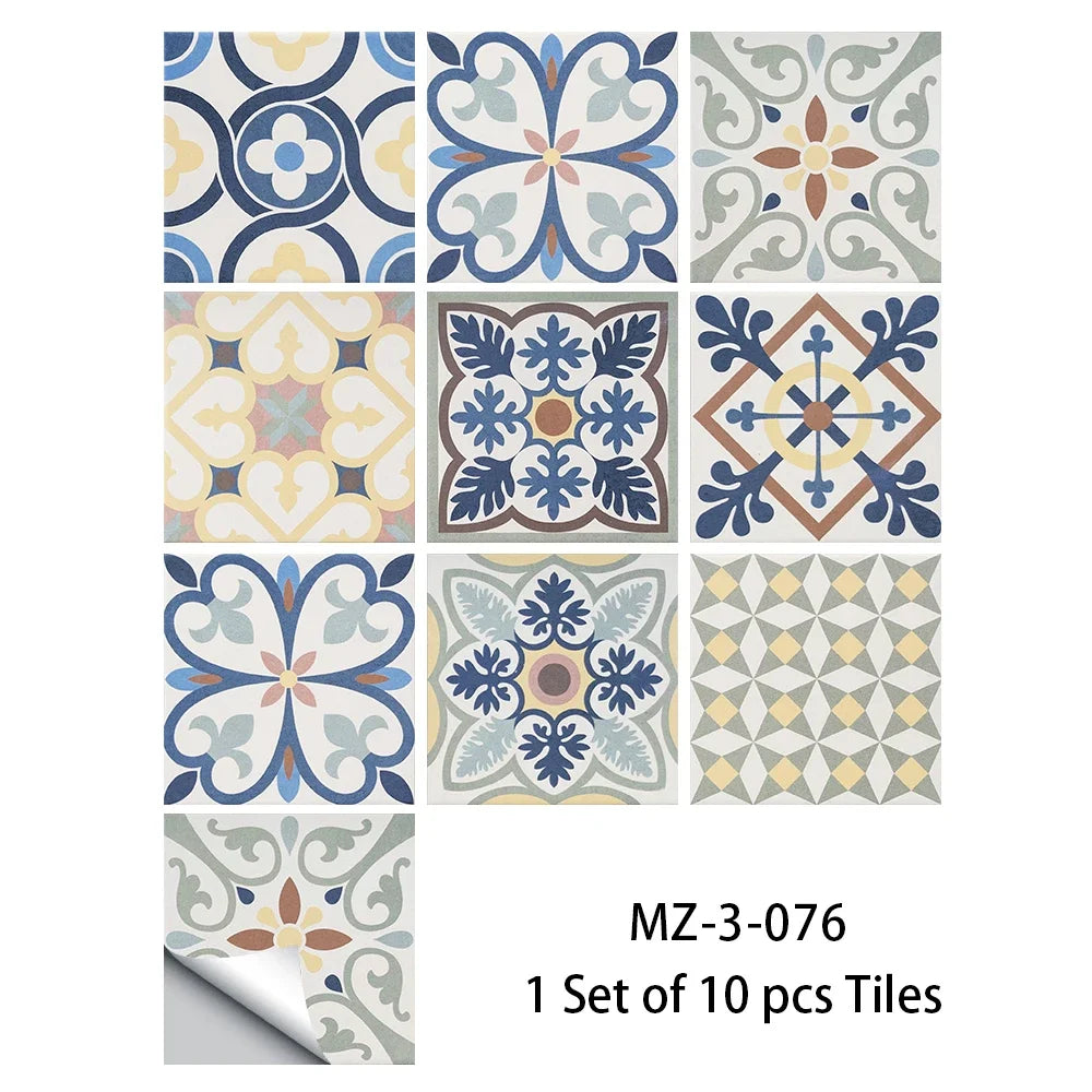 Thickened frosted tile floor stickers with pastel floral motifs, set of 10 tiles