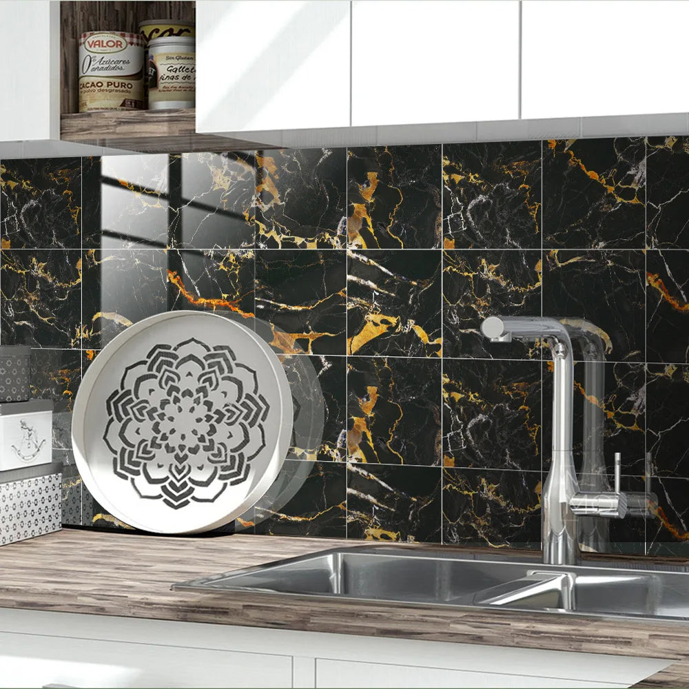 10pcs Crystal Tile Wall Stickers Self-Adhesive Kitchen Tiles PVC Backsplash Stickers Peel and Stick Bathroom Faux Stone Effect