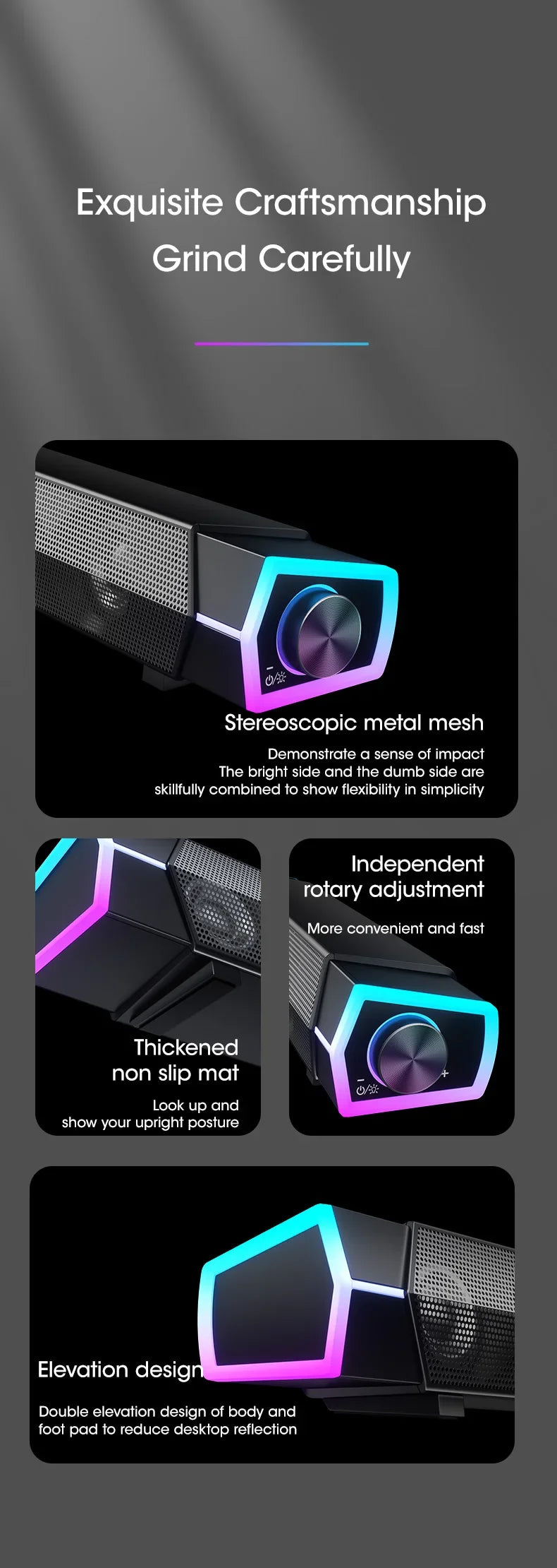 4D Stereo Sound Bar PC Speaker Surround Soundbar Bluetooth Wireless Wired Computer Speakers RGB Subwoofer for Laptop Theater TV