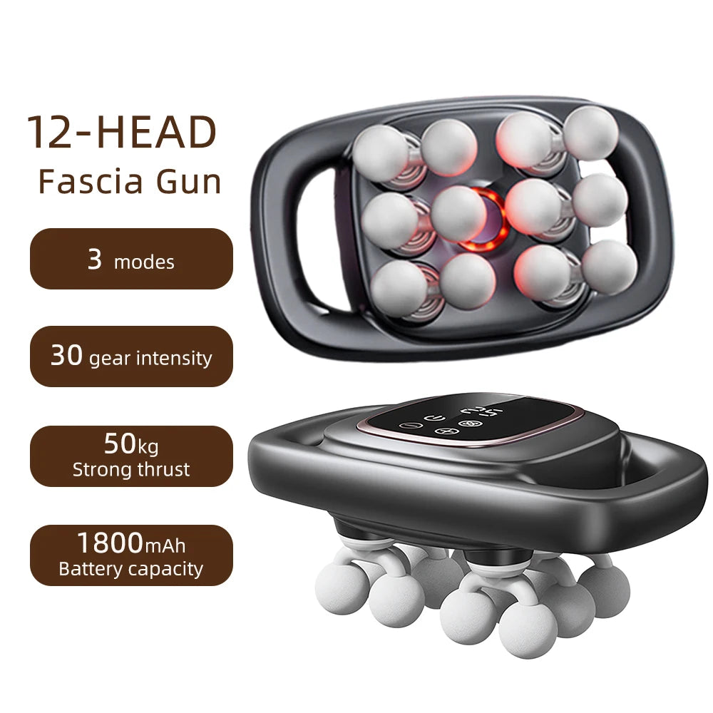 Deep Tissue Massage Gun with 99 Speed Settings and Heat Therapy Back Massage Instrument 12 head 2 Tidesmit