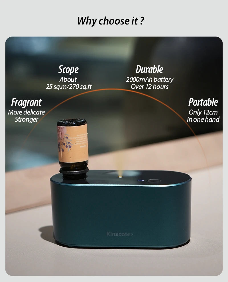 KINSCOTER Portable Waterless Aroma Diffuser Essential Oil Nebulizing Diffusion Machine for 10ml 20ml Oil Bottles with Bag