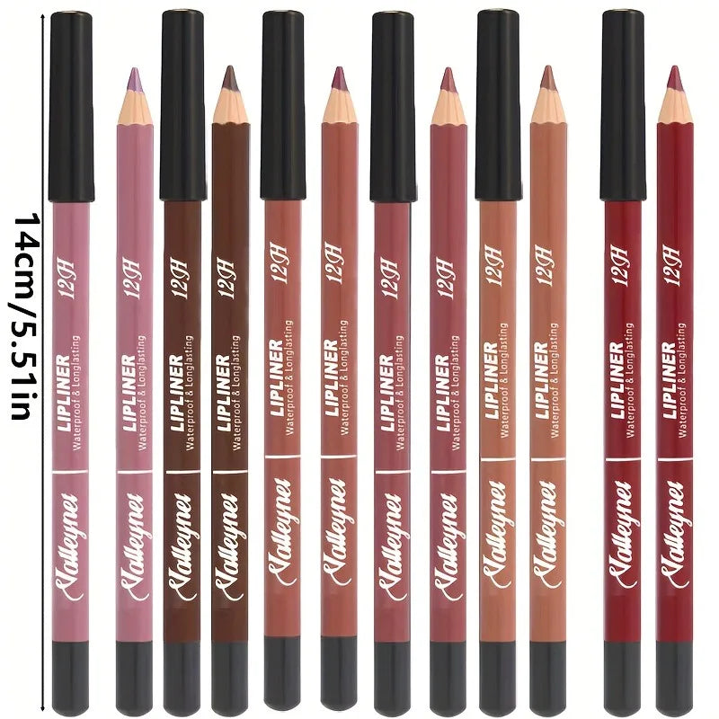 6-color velvet matte lip liner set with long-lasting, waterproof pigments in versatile berry, brown, and nude shades.