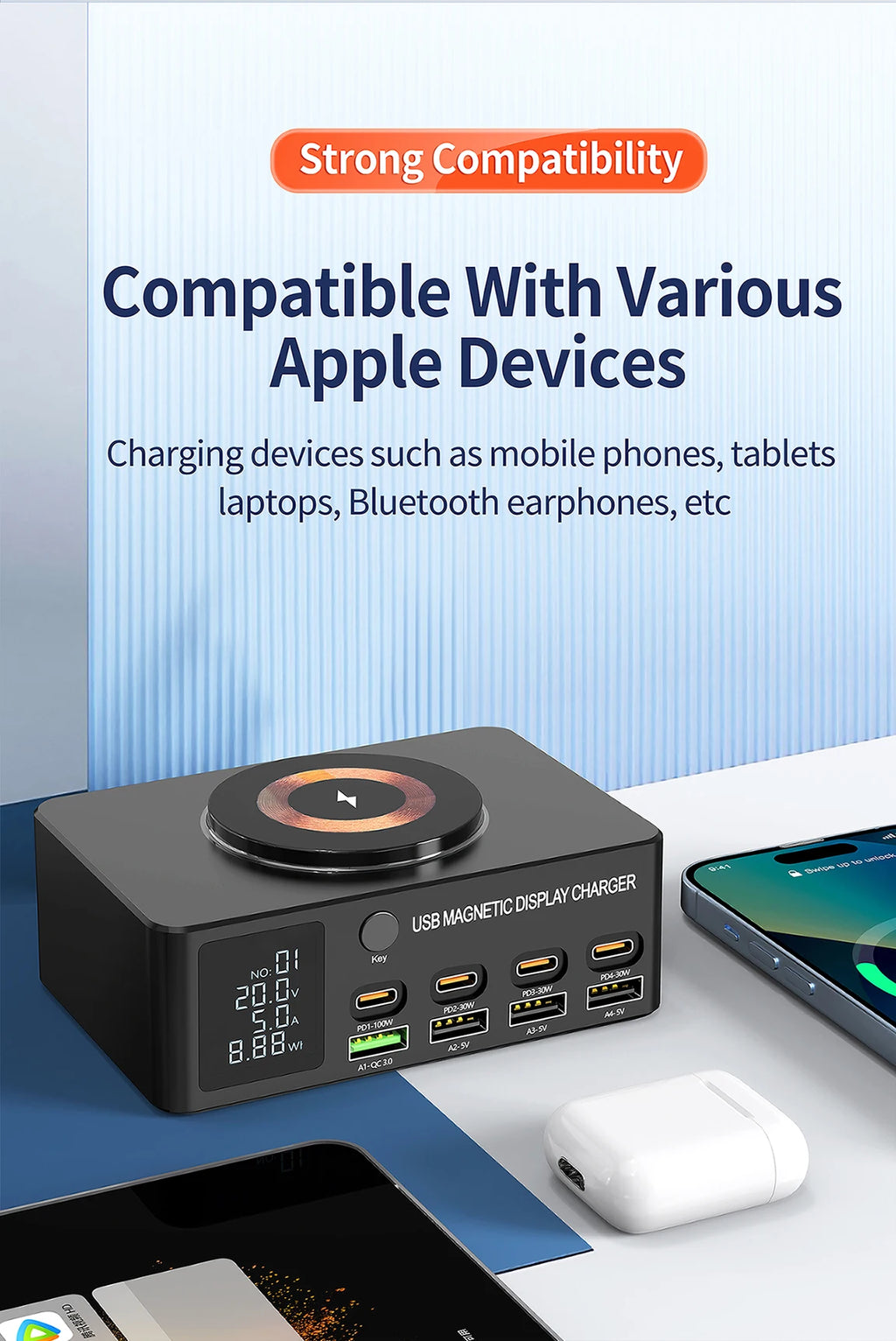 220W GaN USB-C Fast Charger Station for Multi-Device Charging Tidesmit