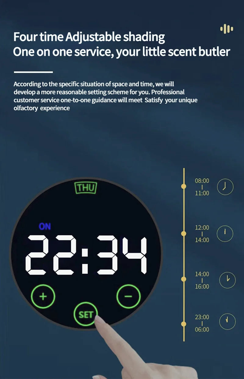 Smart 12V Waterless Aroma Diffuser Touch Screen Scent Machine Timer Automatic Wall Mounted Essential Oil Nebulizer for Home