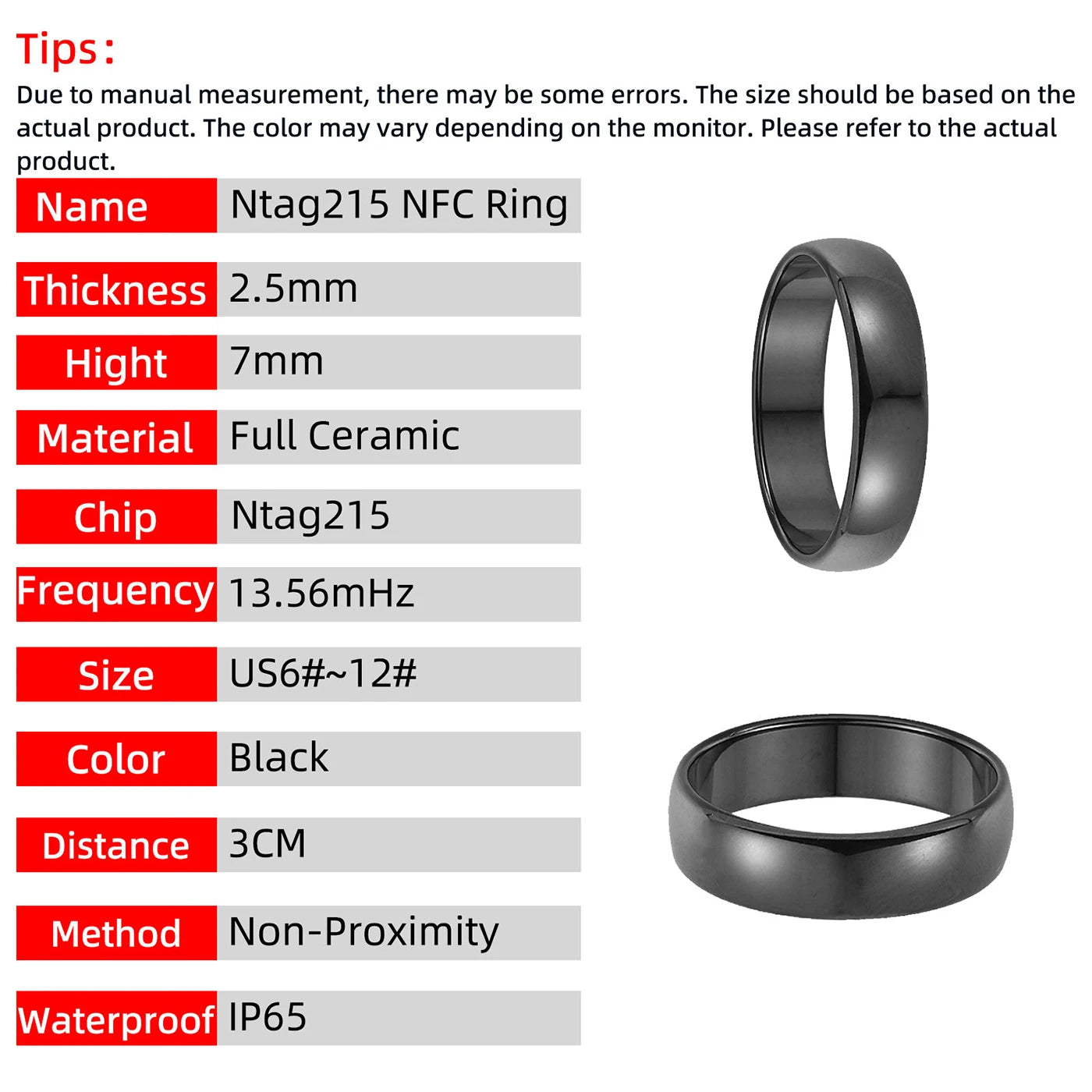 Ntag215 NFC Full Ceramic Smart Ring Compatible with NFC Enabled Phones and Devices Programmable 504 Bytes for Bussiness Tags Tidesmit