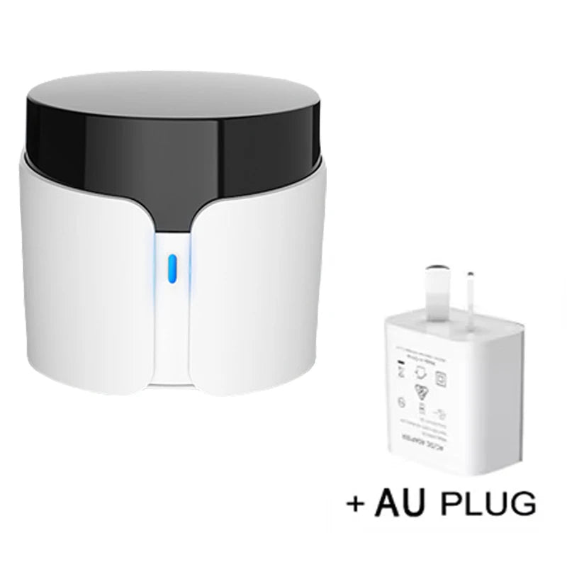 White and black smart IR WiFi remote with blue indicator LED and AU plug