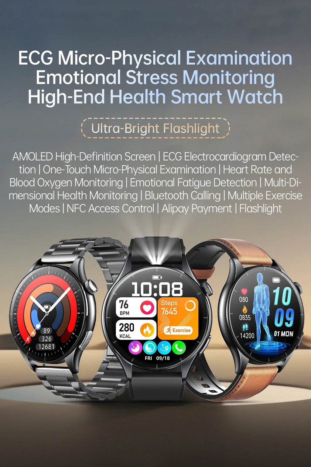 2026 New Health Analysis ECG+PPG Smart Watch Body Fat Uric Acid Blood Pressure Heart Rate Tracker NFC Smartwatch For Android IOS