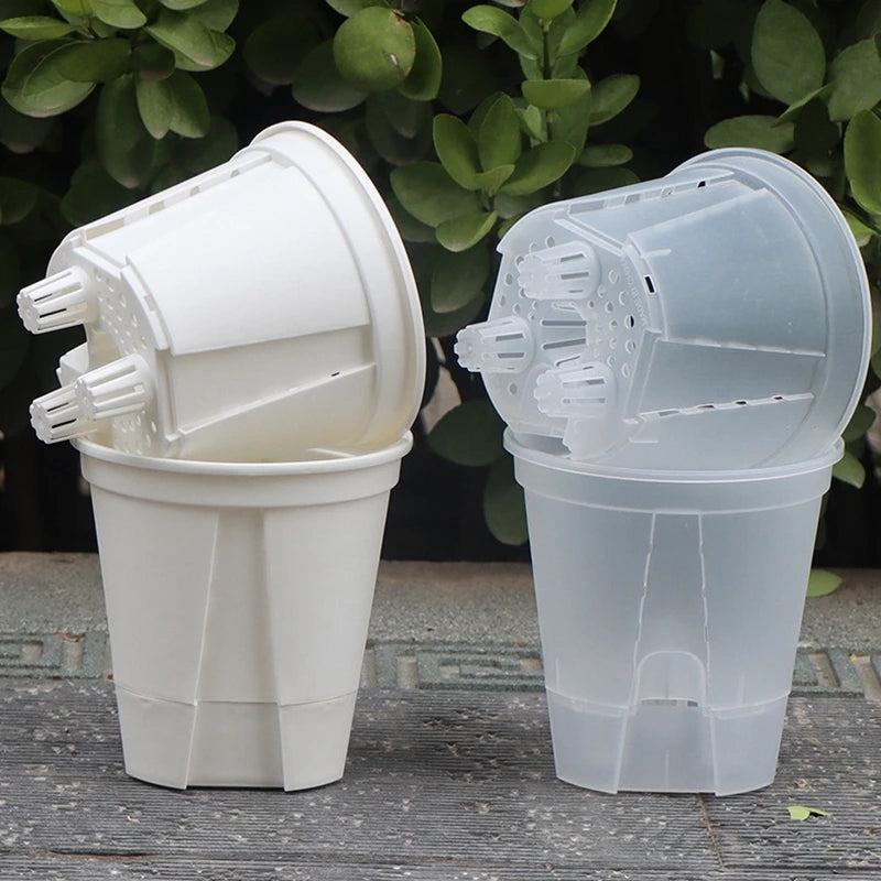 Double-layer self-watering plastic flower pot, white and clear round inserts