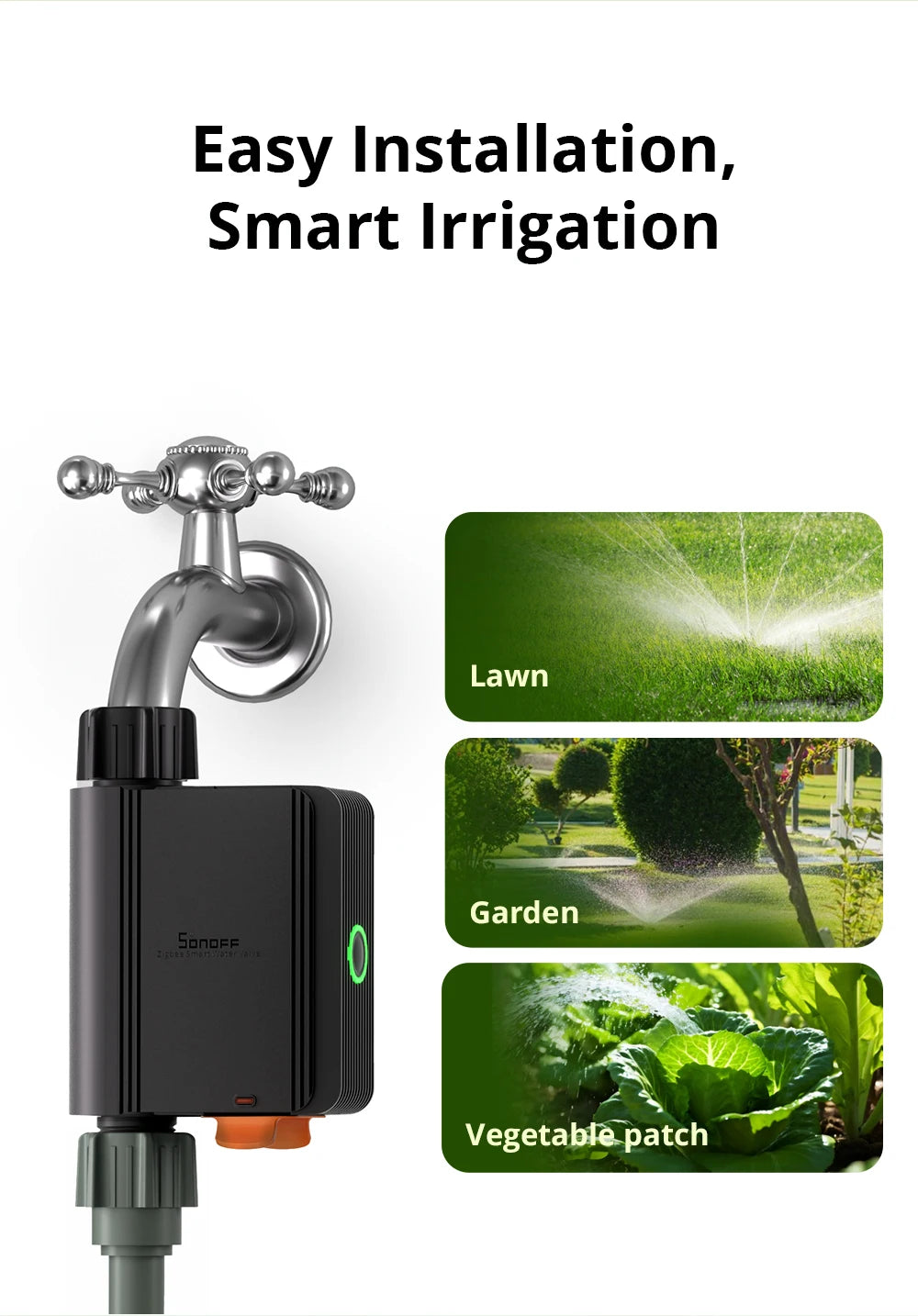 SONOFF SWV Zigbee Smart Water Valve IP55 Automatic Irrigation Easy Install Remote Control Time Schedule via eWeLink Alexa Google