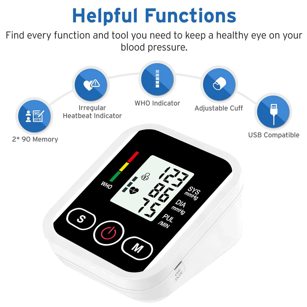 Portable Tonometer Digital Tensiometer Heart Rate Monitor Recharge Arm Blood Pressure Monitor BP Automatic Professional