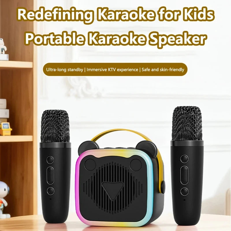K10 Wireless Bluetooth Speaker With 2 Microphone RGB Light Outdoor Home Karaoke Voice Change Mini Speaker for Family Gifts