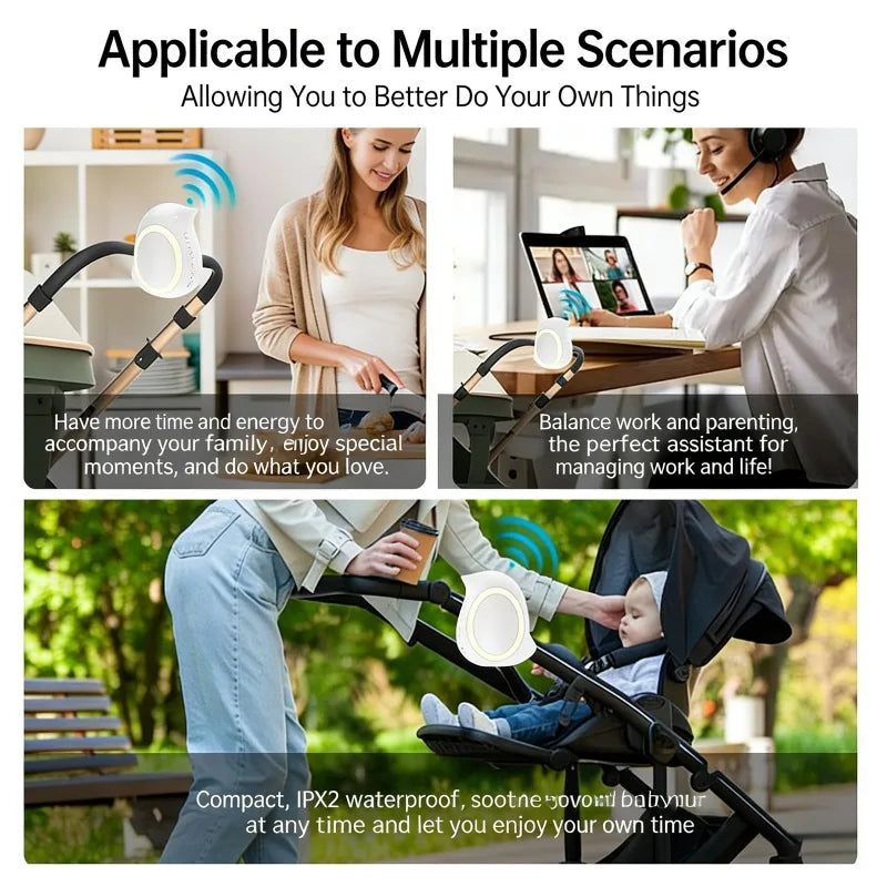 Portable Outdoor Baby Stroller Rocker with White Noise Wireless Bluetooth Sleep Aid Vibrating Soothing Music Night Light