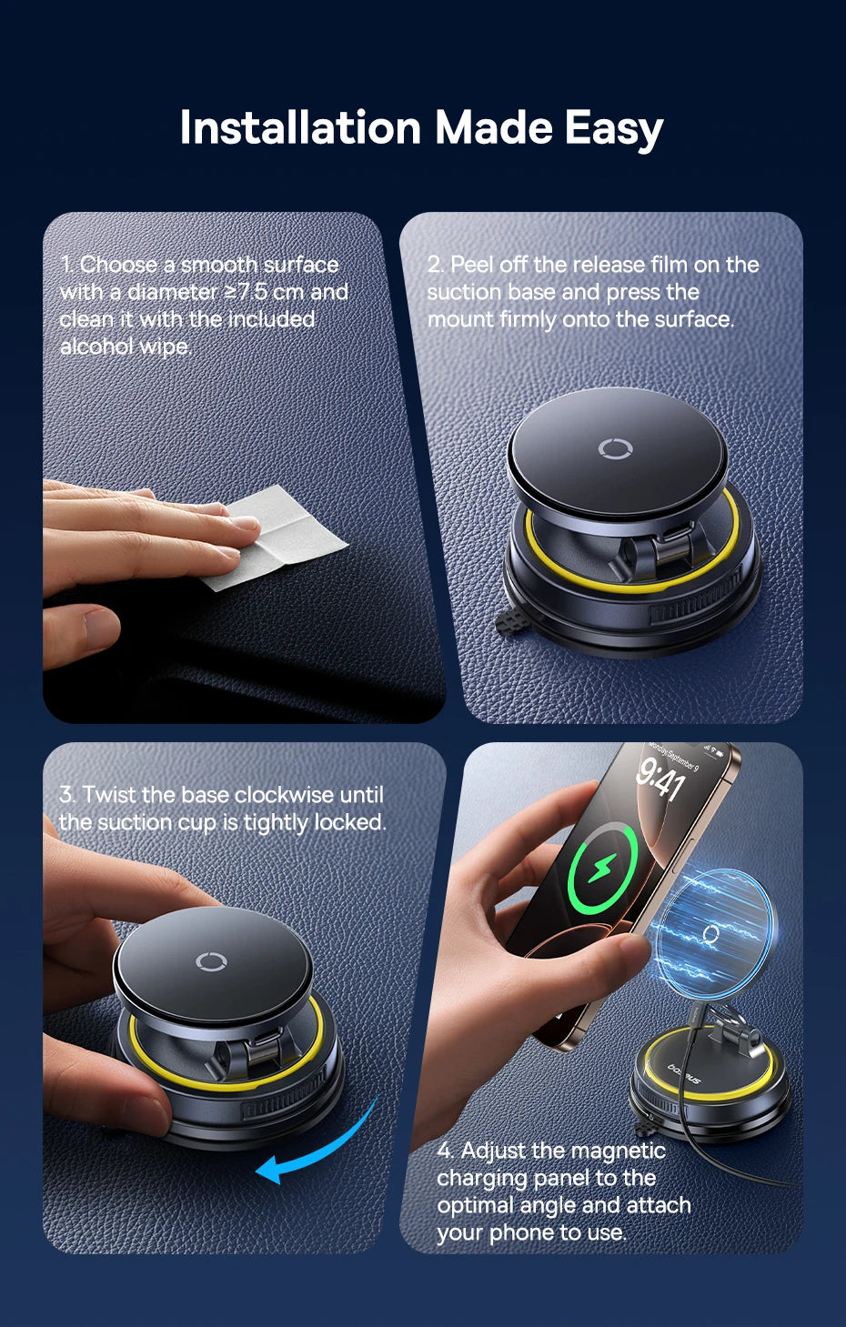 Magnetic Car Phone Holder | 360 Rotation Mount | Silver Tidesmit Tidesmit
