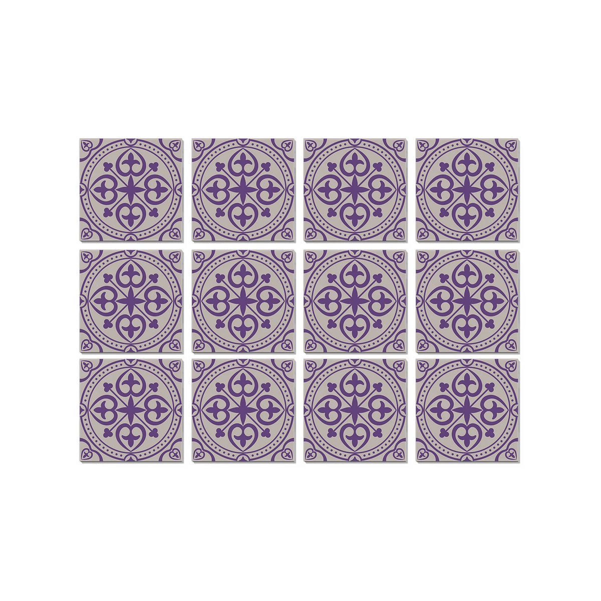 Peel-and-stick Moroccan tile stickers set, 15x15cm, lavender circular pattern