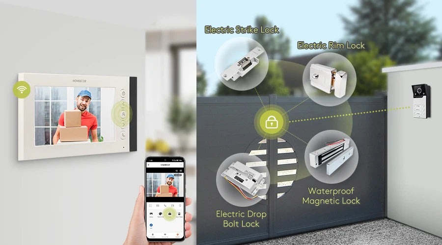 HOMSECUR Tuya App 7" WIFI Video Door Phone Intercom Doorbell Auto Recording For 3 Families