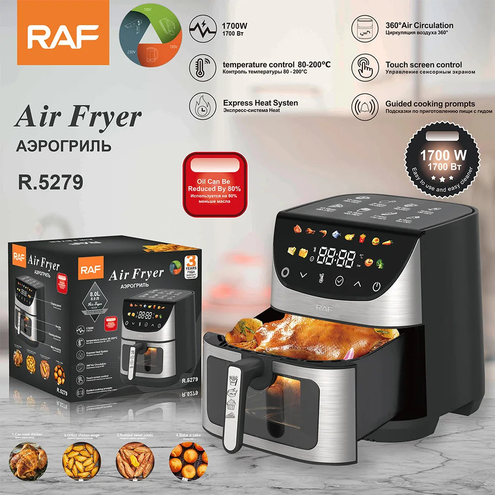 EU Plug New Digital Air Fryer Model 8 Liters Oil Free Professional Home Appliance Air Fryers Multifunctional Optional Airfryers