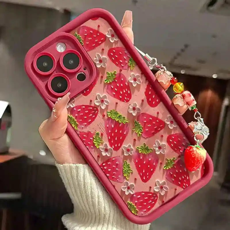 Strawberry Flower Phone Case with Pendant - Military-Grade Shock Protection Tidesmit