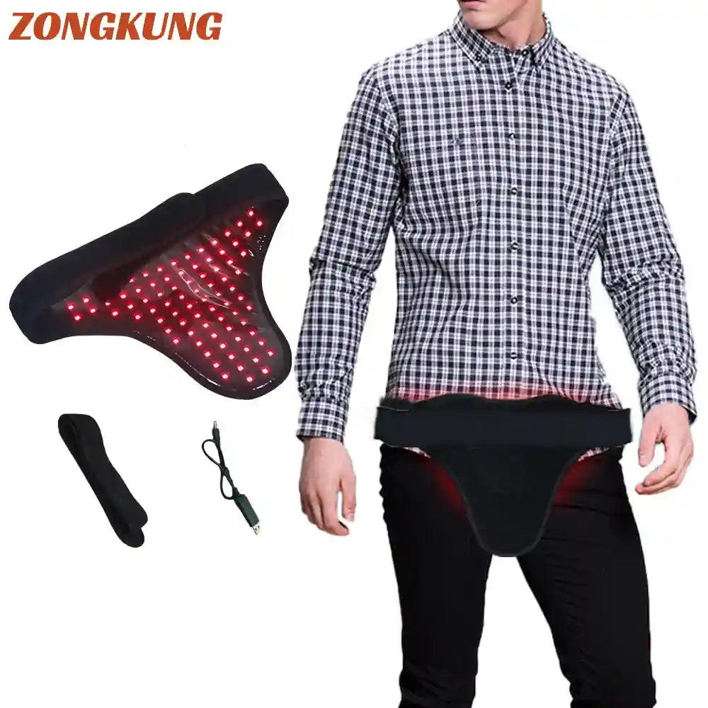 82 LED red light therapy wrap for men, 660nm/850nm infrared belt for pelvic pain relief worn over clothing.