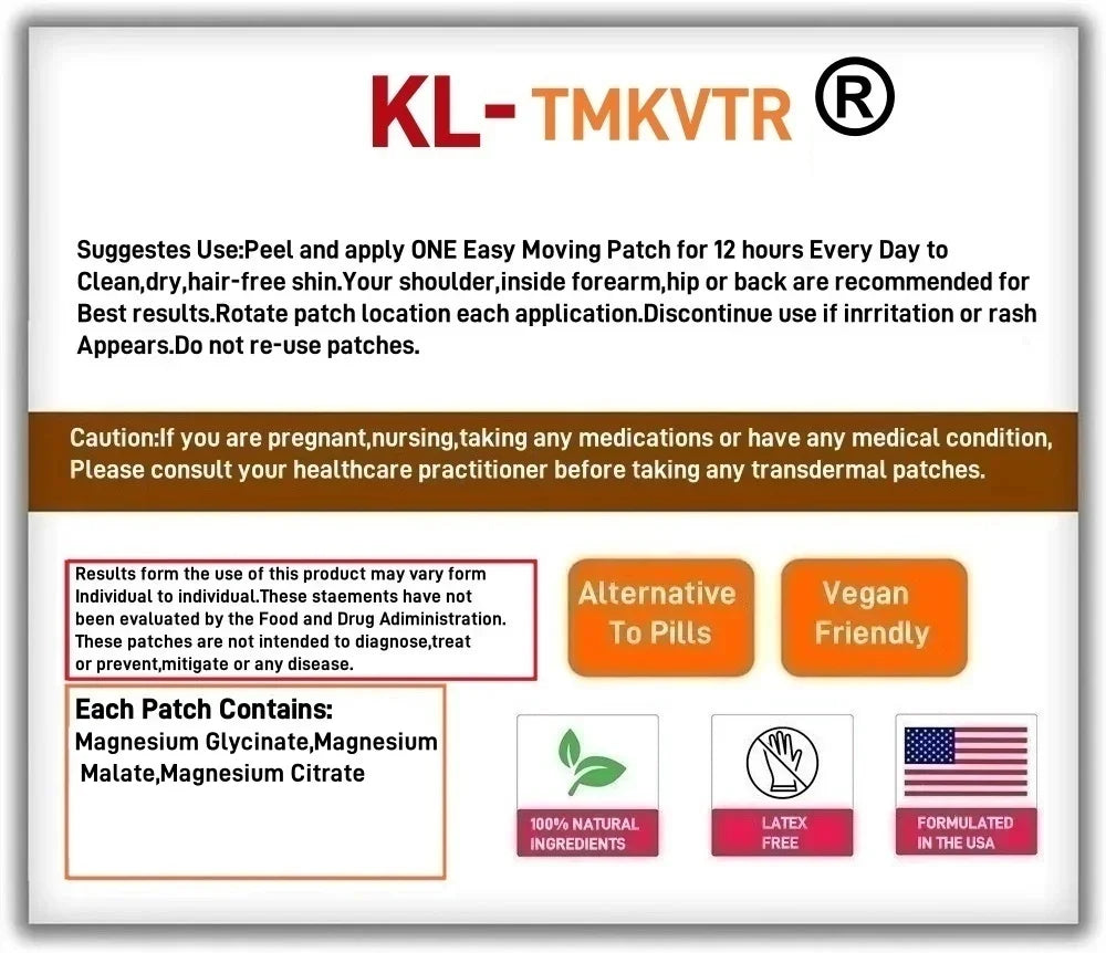 30 Patches Magnesium Complex Transdermal Patches With Glycinate, Citrate, Malate for Bone, Heart & Muscle Support