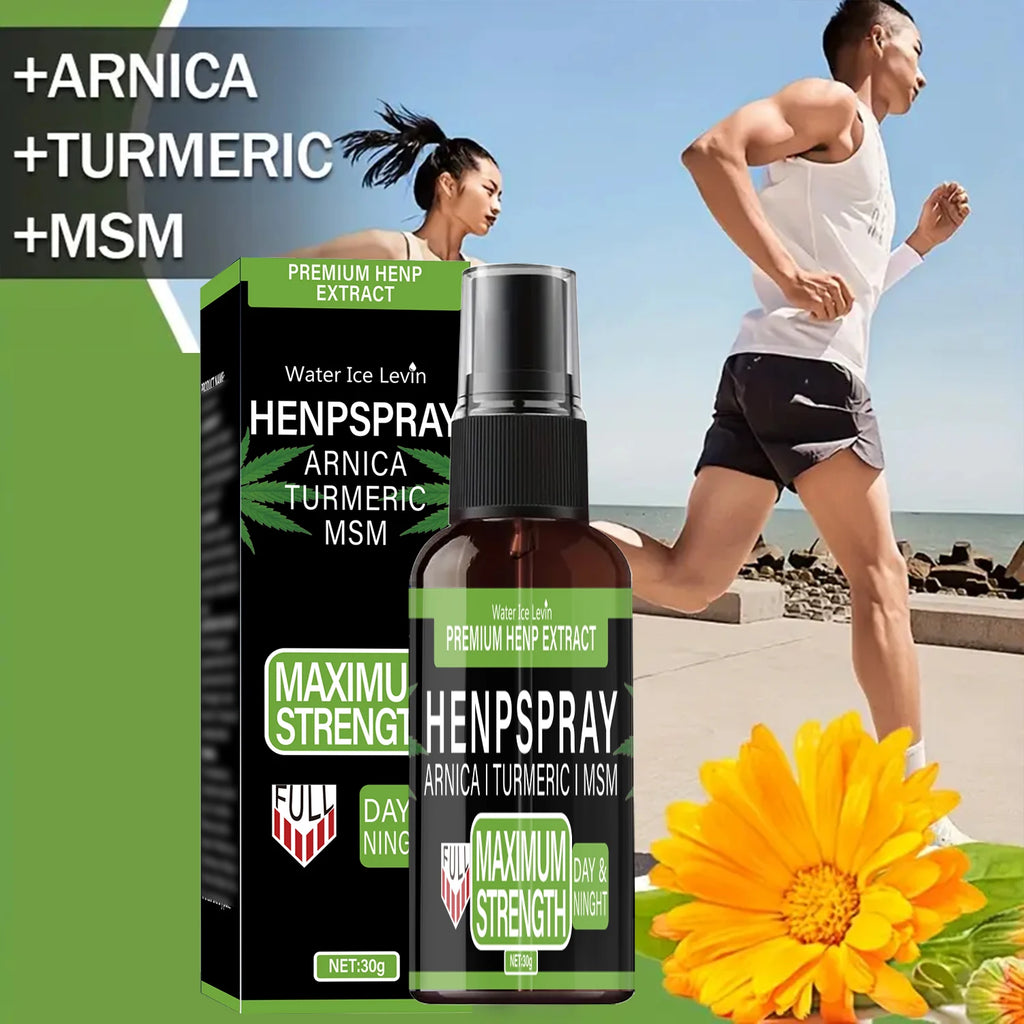 Premium Hemp Spray Extract with Arnica, Turmeric & MSM for Maximum Strength Day & Night Relief & Skin Care.