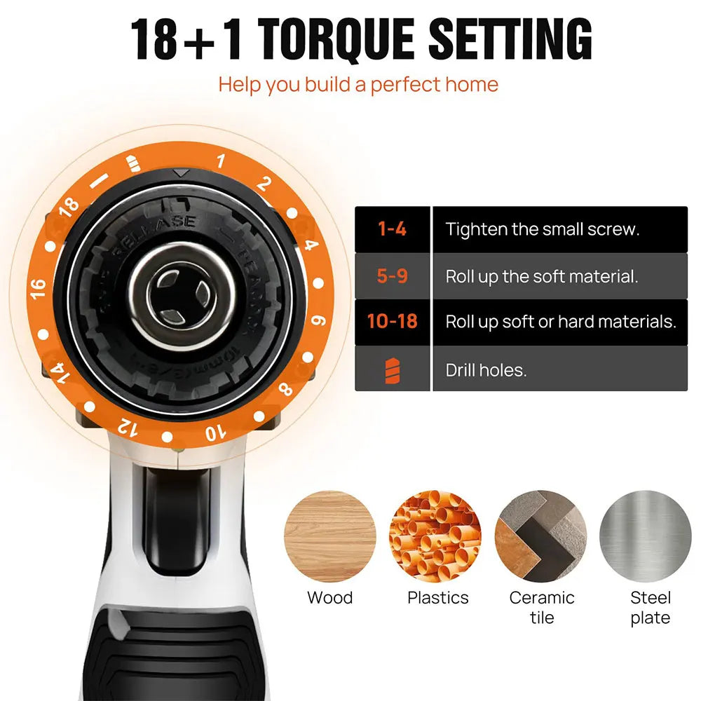 Podofo Cordless Drill Driver Kit with Battery 12V Multi-Function Electric Screwdriver Driver Tool Kit Home Repair DIY Power Tool
