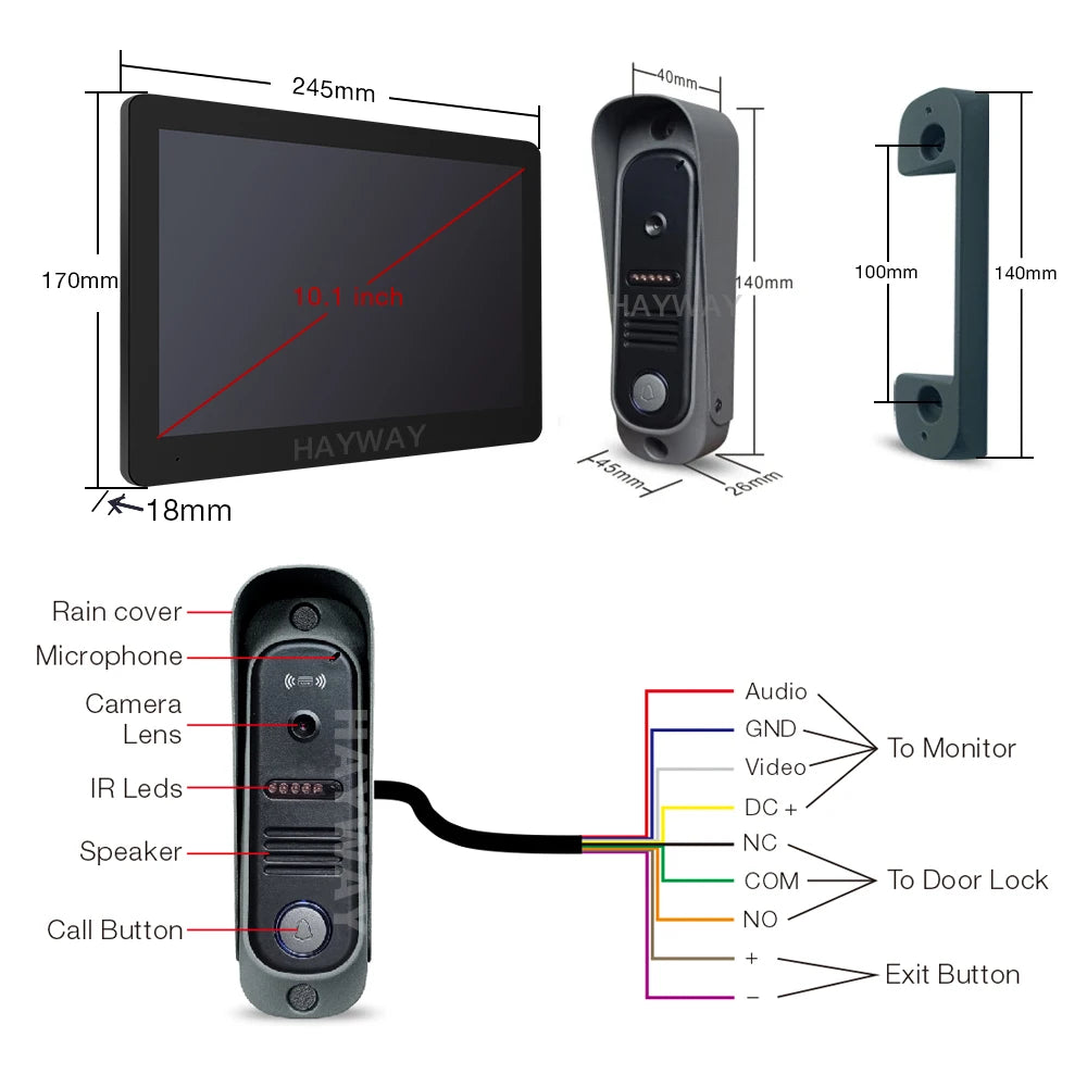 Tuya Wireless IPS 10 " touch screen 1080P camera video intercom kit, with mobile detection, ID access control unlocking,