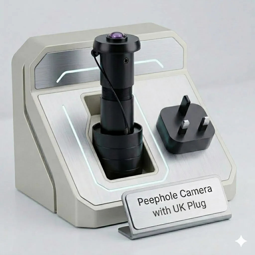 Peephole camera kit with UK plug adapter and black power plug accessory
