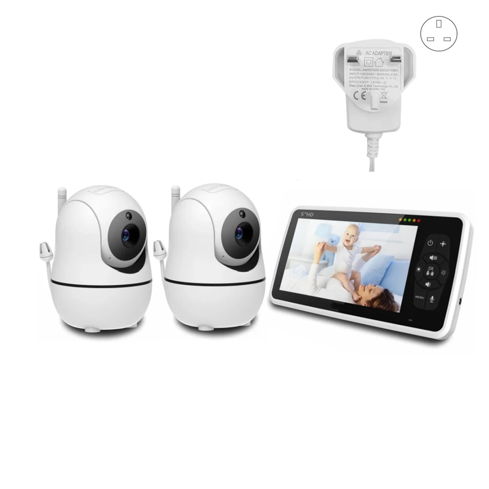 Babystar 5 inch Video Baby Monitor with Two Camera and Audio, Night Vision, 4X Zoom, 1000ft Range 2-Way Audio Temperature Sensor