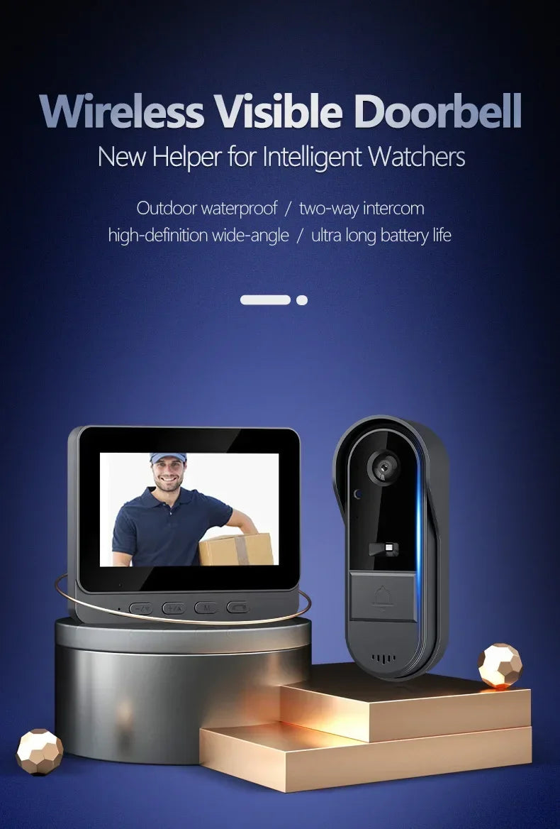 Waterproof Smart 2.4G Wireless Doorbells Video Intercom Camera Inteligente Night Vision 4.3inch Screen For Security Home