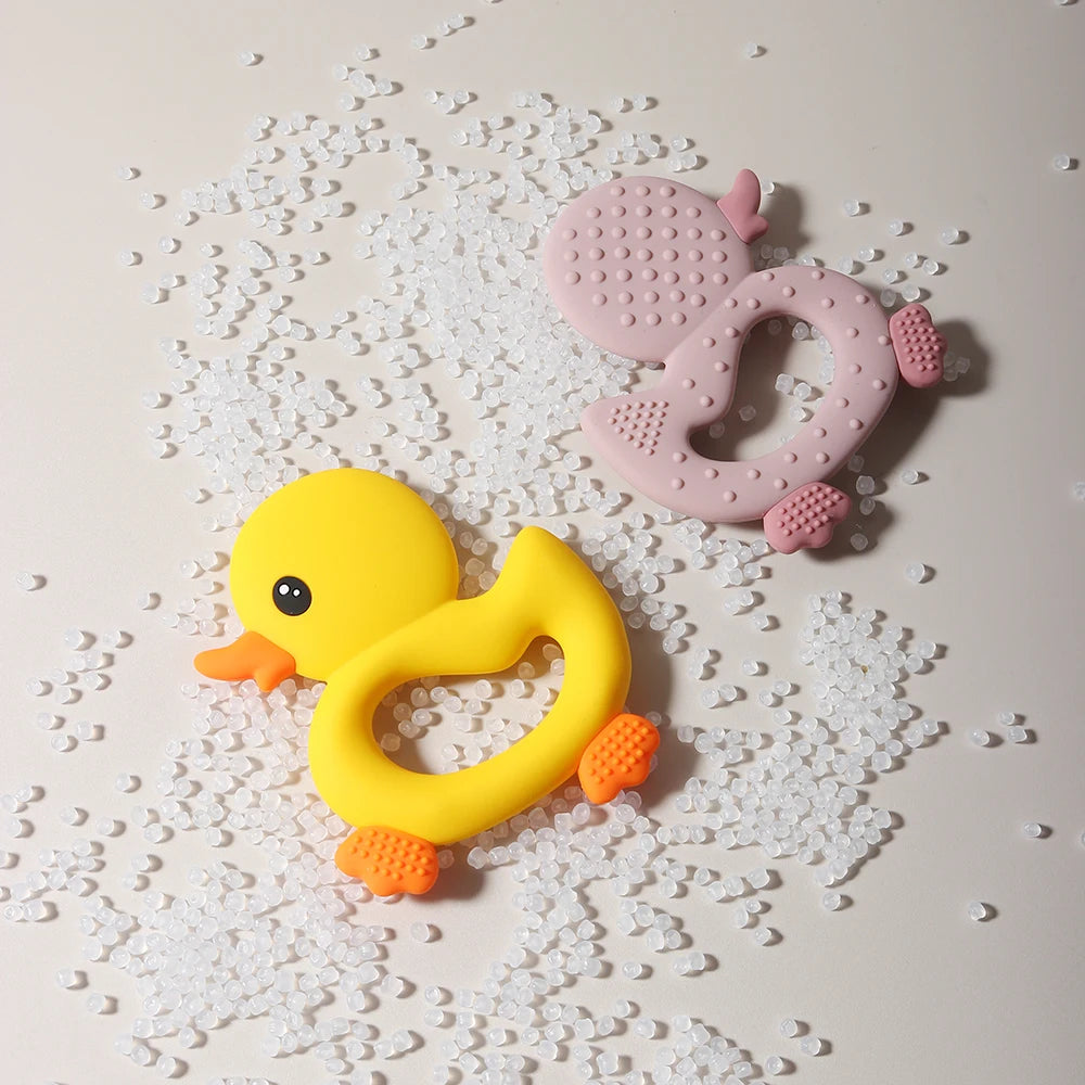 New Arrival Baby Teether Cartoon Duck Shape Silicone Teether Pacifier Clip Baby Toy Teething Accessories