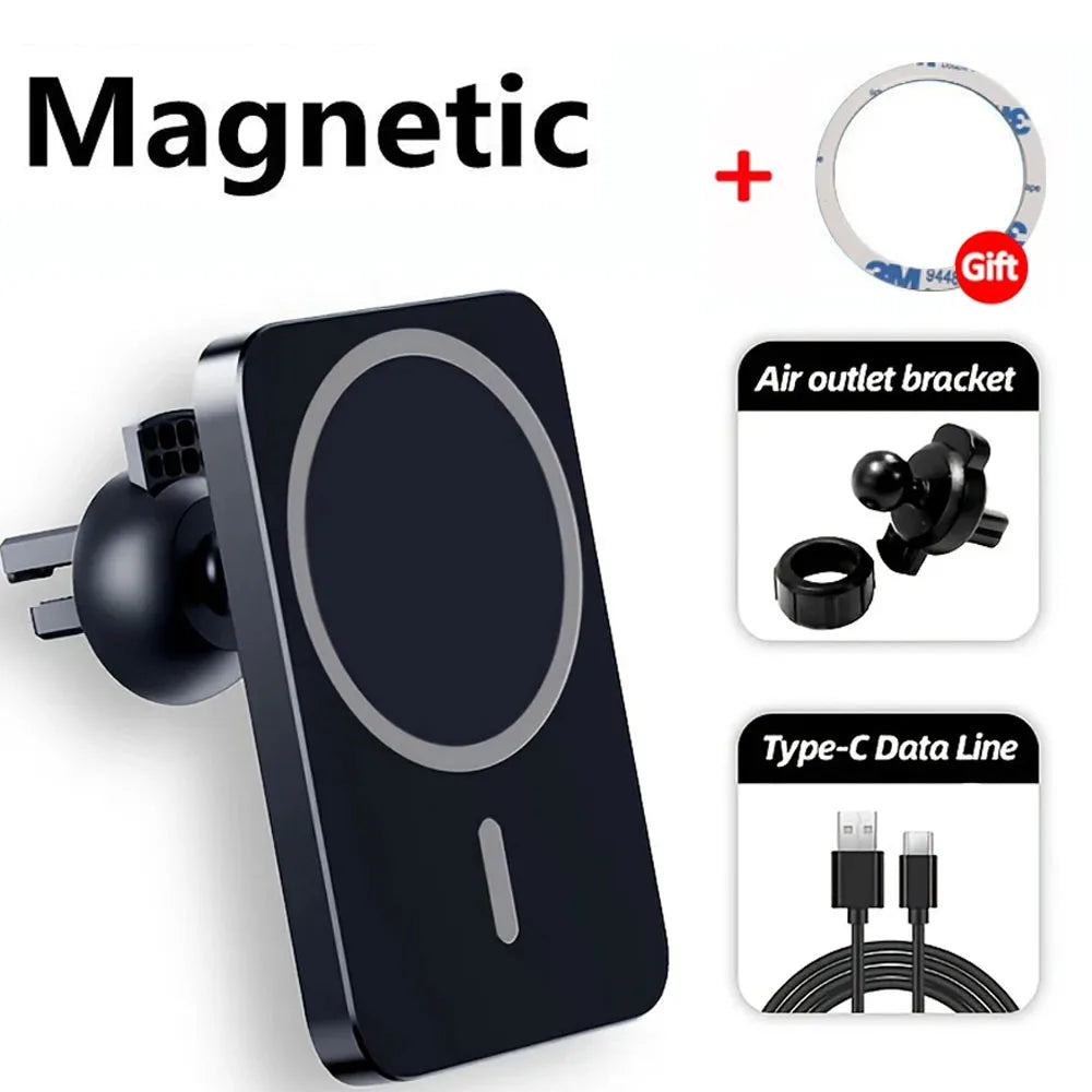 Magnetic Wireless Car Charger for iPhone 12-17 | Qi Certified Fast Charge Black with Cable Tidesmit